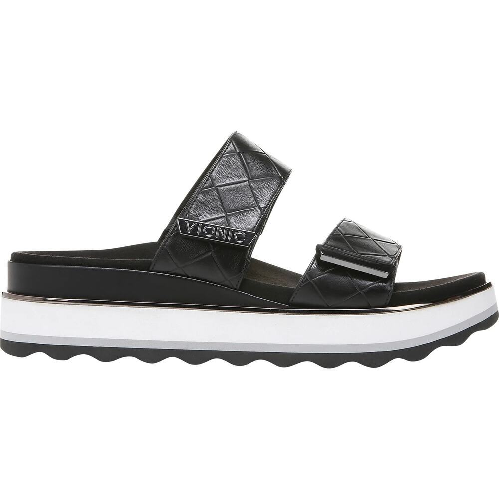 Vionic Brandie Platform Comfort Sandals Black Size 10 Woven Texture Adjustable
